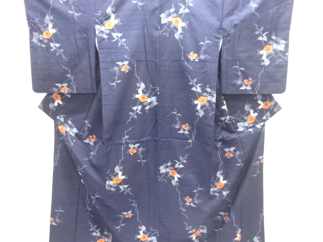 JAPANESE KIMONO / TSUMUGI / WOVEN CAMELLIA
